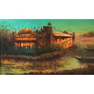 A. Q. Arif, 24 x 42 Inch, Oil on Canvas, Cityscape Painting, AC-AQ-458